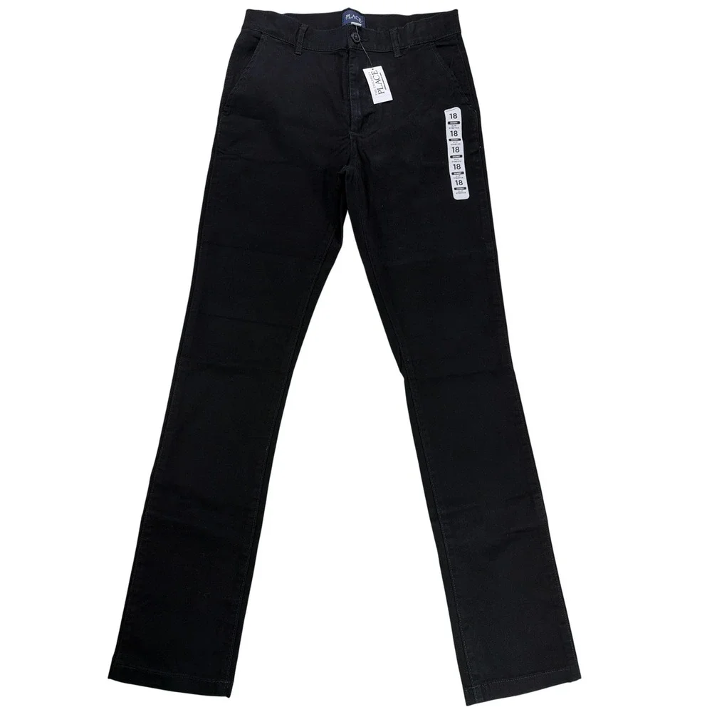 The Children's Place Skinny Slim Stretch Chino Cotton Black Boys Size 18 NWT $29